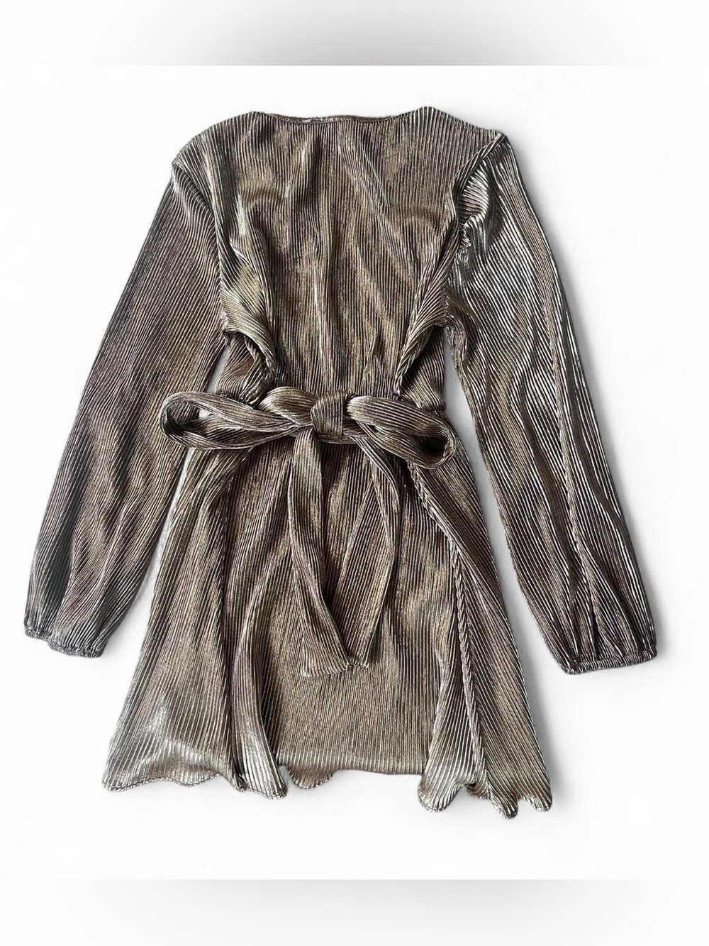 SBetro Metallic Gold Pleated Dress Size M NWT Long Sleeve Party Dress - Picture 4 of 5